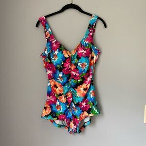 Azul Women’s One Piece multicolor floral gathered front swimsuit/modest/comfort